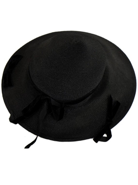 True Vintage 1940s Forties Retro Black Halo Hat w… - image 1