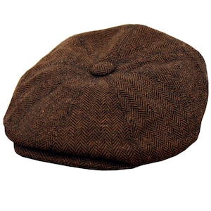 Newsboy Cap | Brown & Black Men&#39;s Authentic 1920s 1930s 1940s Look Herringbone Panelled Flat Cap