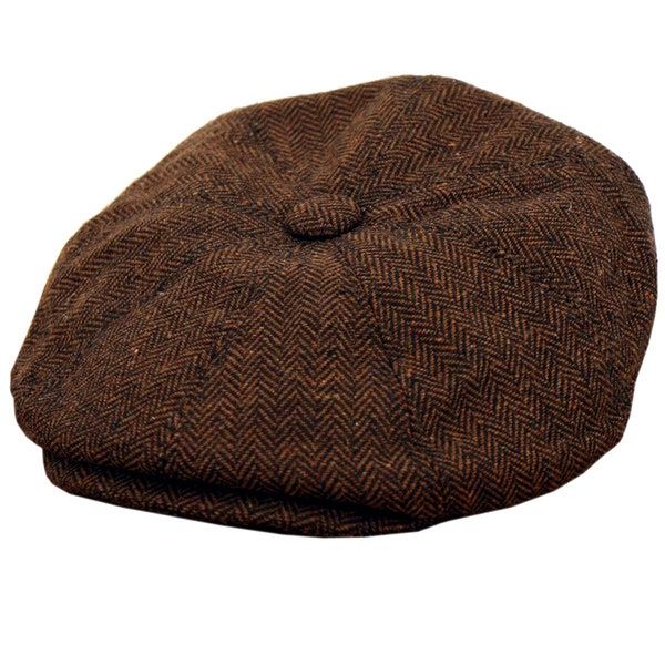 Newsboy Cap | Brown & Black Men's Authentic 1920s 1930s 1940s Look Herringbone Panelled Flat Cap