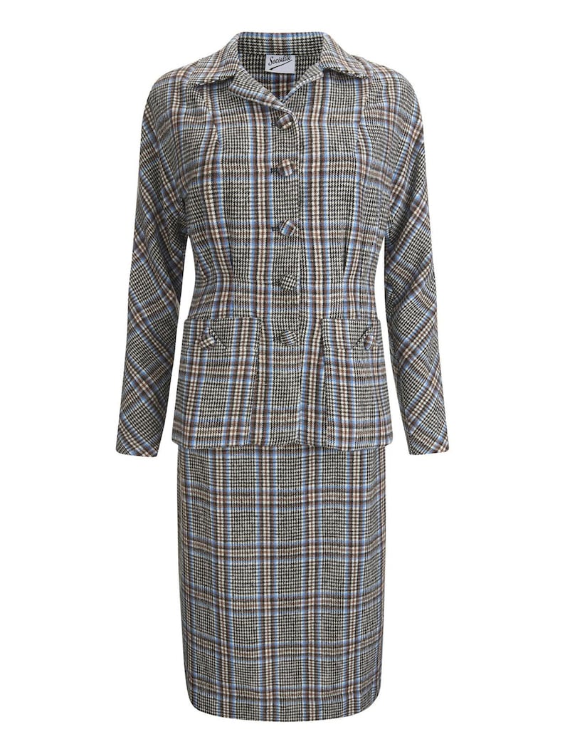 1940s Dresses | 40s Dress, Swing Dress, Tea Dresses     Check Two Piece Skirt Suit - 1940s Style Authentic Vintage Replica - Socialite Amity