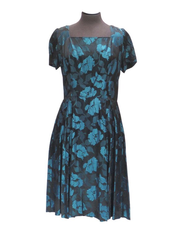 True Vintage Black & Teal Brocade 1950s Eve Dress