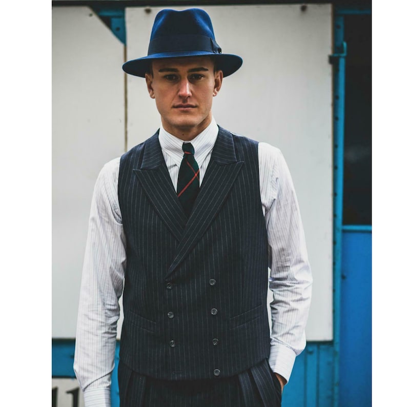 Classic Mens Fedora Hat Authentic 1940s Look Navy Blue Pure Etsy