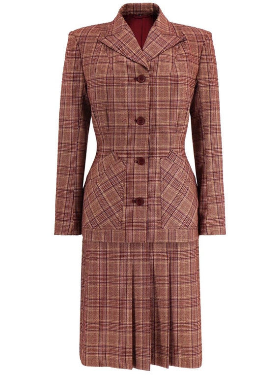 Red Check Forties Skirt Suit - 1940s Style Authent