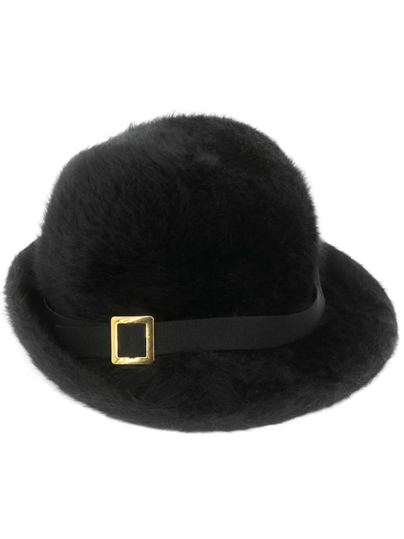 Women's Hat Black Fluffy True Vintage 1960s Kangol Hat With Gold