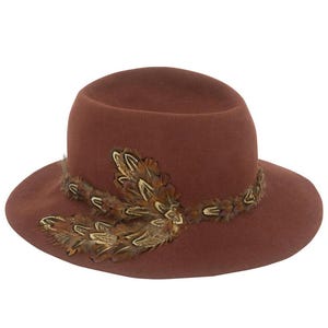 Damenhut | Orange Damen Vintage Fedora mit Feder Trim in Rost Orange