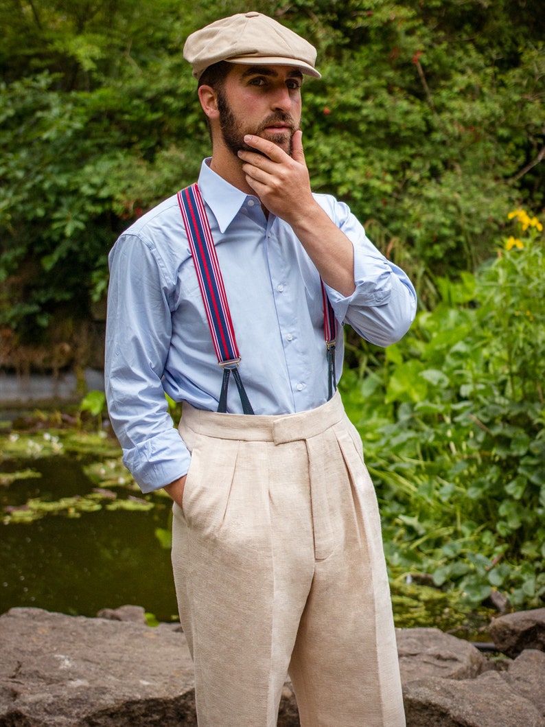 1930s Men’s Outfit Inspiration | Costume Ideas     Linen Fishtail Trousers - Socialite 1930s 1940s Forties Quality Replica Vintage Style Gadabout Trousers  AT vintagedancer.com