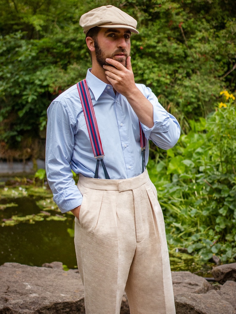 1920s Men’s Outfit Inspiration – Costume Ideas for the Roaring Twenties     Linen Fishtail Trousers - Socialite 1930s 1940s Forties Quality Replica Vintage Style Gadabout Trousers  AT vintagedancer.com