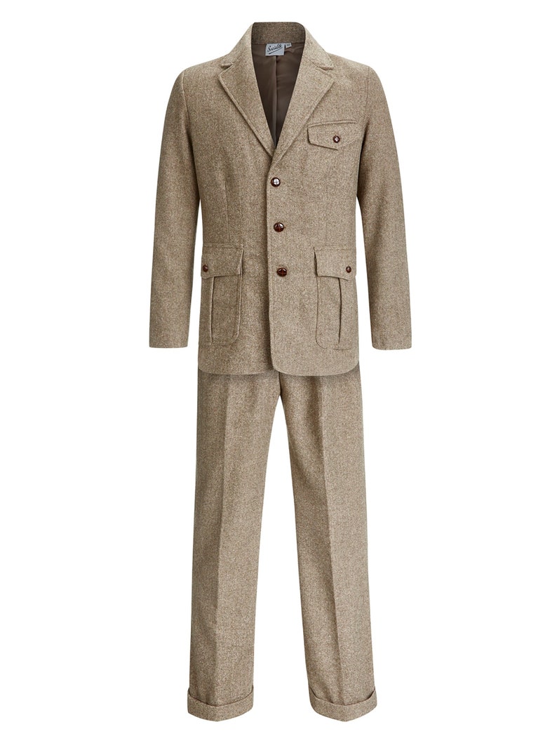 1930s Men’s Suits & Sportscoats History     Herringbone Wool Suit - Socialite 1930s 1940s Forties Quality Replica Vintage Style Clubman Pleated Pocket Jacket & Trousers  AT vintagedancer.com