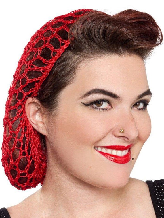 Red Crochet 1940s Forties Vintage Style Hair Snood