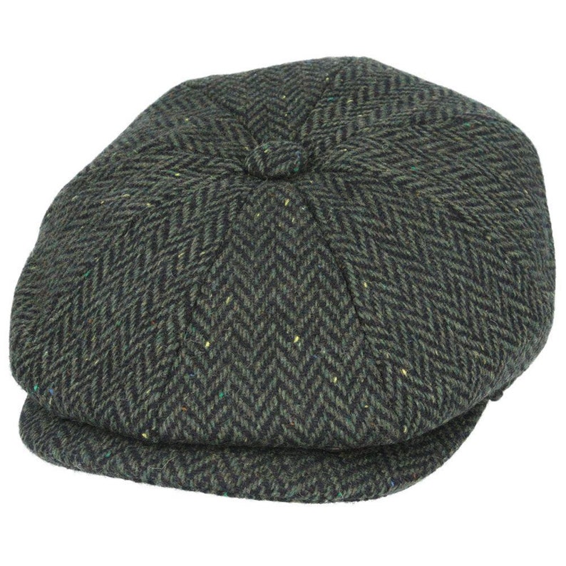 1950s Mens Hats | 50s Vintage Men’s Hats     Mens Newsboy Cap | Green Flecked Authentic 1920s 1930s 1940s Look Herringbone Panelled Flat Cap  AT vintagedancer.com