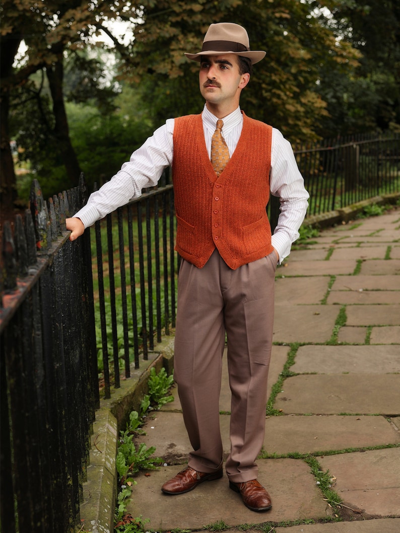 1960s Men’s Outfit Inspiration | Clothing Ideas     Forties Knitted Waistcoat - 1940s Style Authentic Vintage Replica - Socialite Rufus