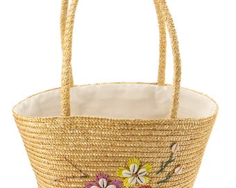 1980年代ヴィンテージピクニックトートバッグ｜レトロな編み込み