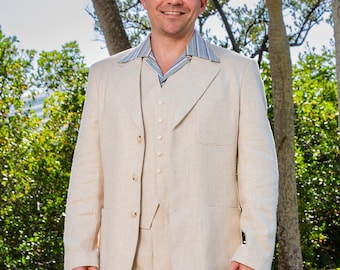 30s 40s JACKET Ecru Cotton Linen Blend Swing Lindy Hop 1940 1930