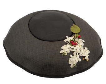 Sombrero vintage auténtico para mujer / Sombrero hongo negro de los años 50 con ramita delicada