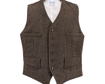 Chaleco de lana de espiga - Estilo años 40 - Auténtico look vintage - Chaleco &quot;Granville&quot; revival marrón - Ropa masculina retro