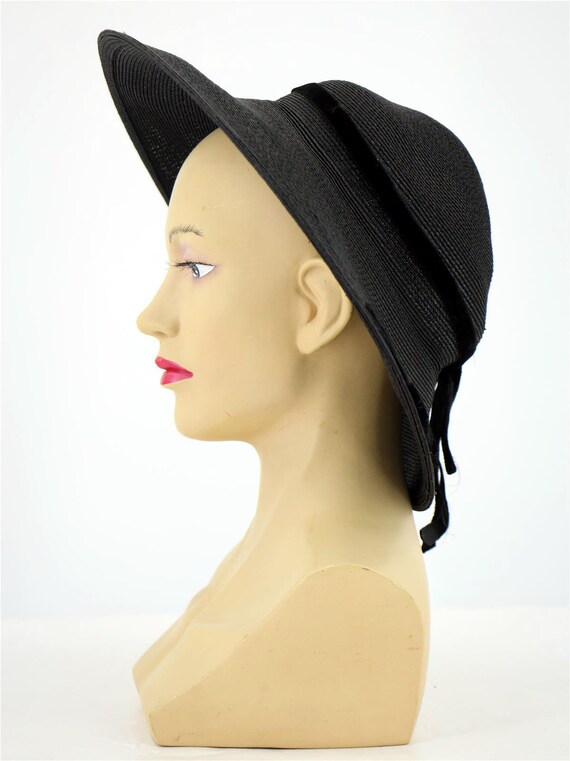 True Vintage 1940s Forties Retro Black Halo Hat w… - image 3