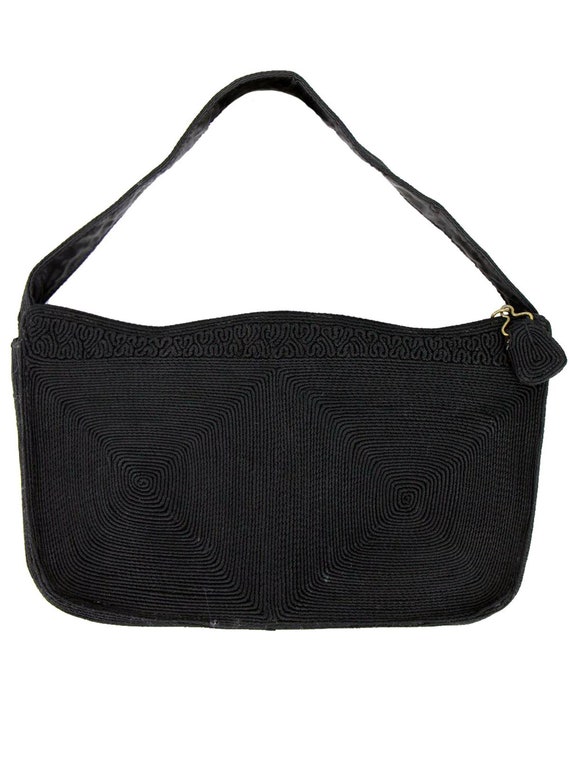 Shaped Black Cordé 1940s Vintage Bag - True Vinta… - image 2