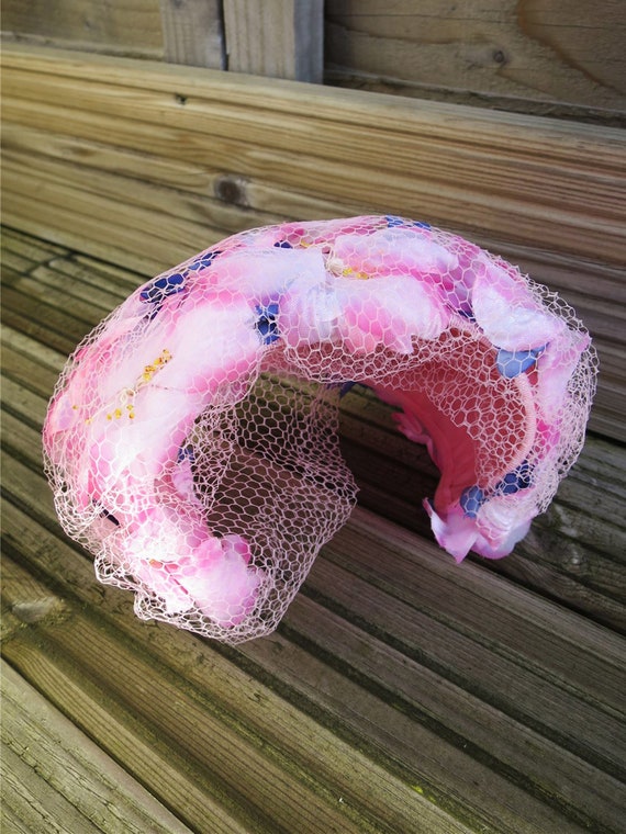 Vintage 1950s Pink Petal Covered Half Hat