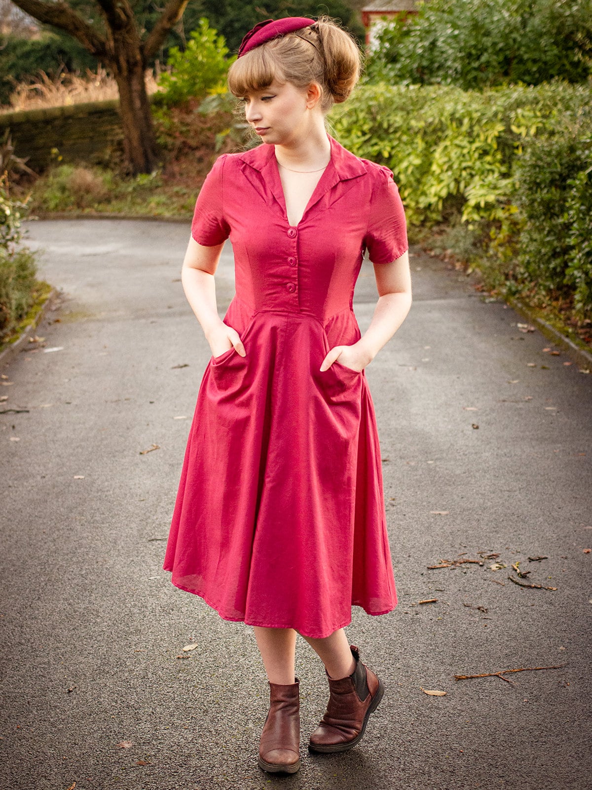 1940s red dress Nadine from Vivien of Holloway each silhouette is selected for its clean lines and effortless elegance Cotton Forties Dress - 1940s