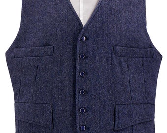 Herringbone Wool Waistcoat - 1940s Style Authentic Vintage Replica - Revival "Granville" Waistcoat in Navy - Retro Menswear