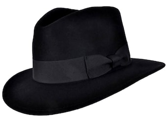 Classic Fedora Hat | Black Pure Wool Men's Hat Authentic 1940s Retro Vintage Style