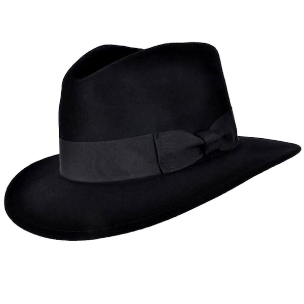 Chapeau Fedora classique | Chapeau noir en pure laine pour hommes, authentique style rétro vintage des années 1940