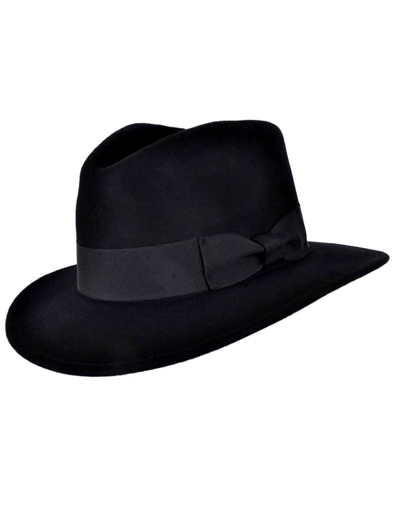 Classic Fedora Hat Black Pure Wool Men's Hat Authentic 1940s Retro Vintage Style image 1