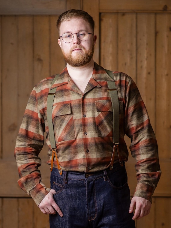 Mens Open Neck Plaid Camp Shirt - 1950s Style - Brown Check - Etsy