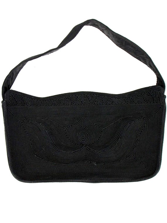 Shaped Black Cordé 1940s Vintage Bag - True Vinta… - image 1