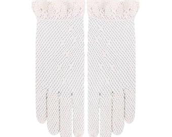 Crochet Gloves - Women's 1940s 1950s Vintage Style - Cotton Mesh Scalloped Gloves - Ivory