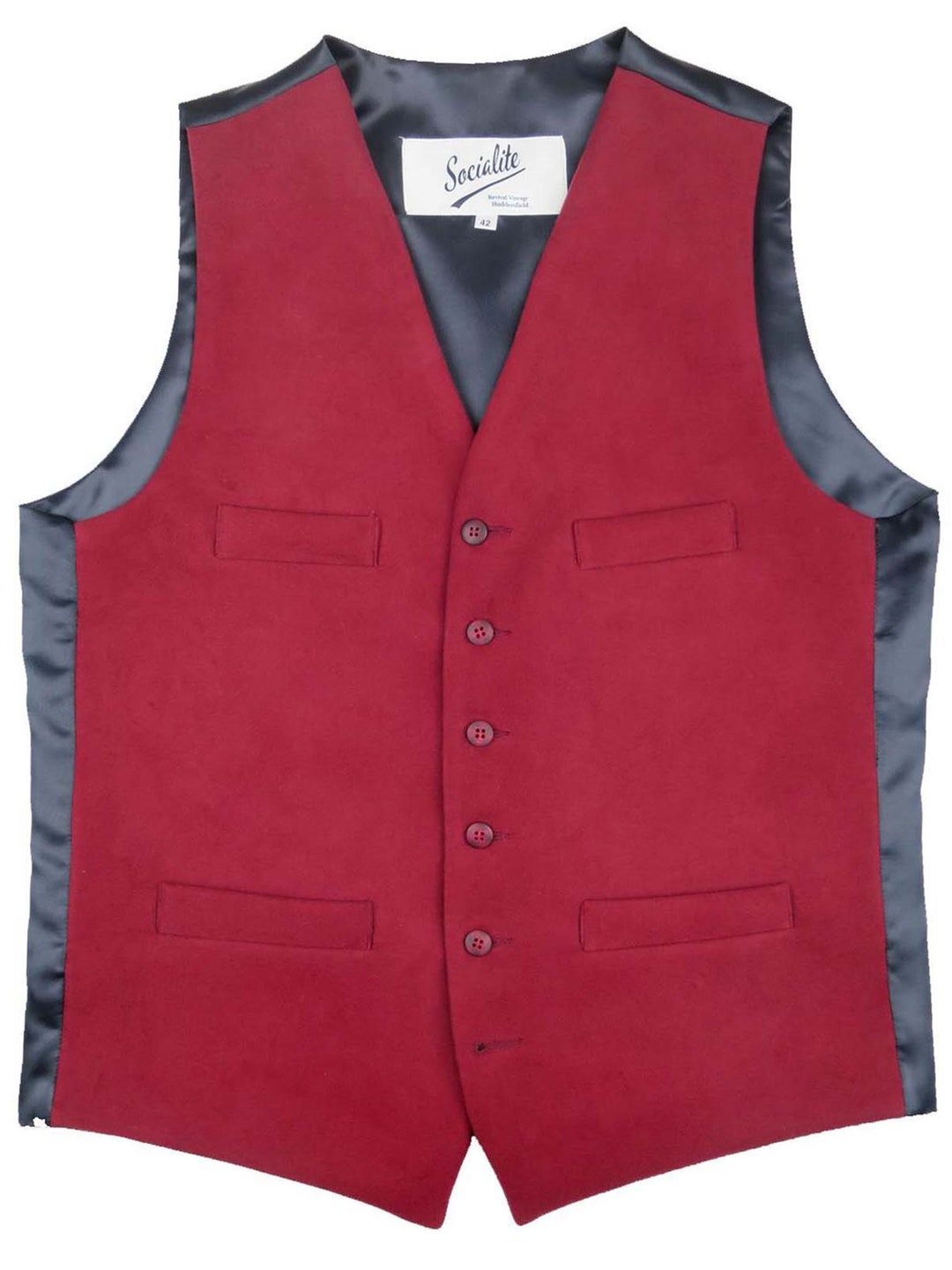 Mens Moleskin Waistcoat Maroon Red 1940s Vintage Style Etsy