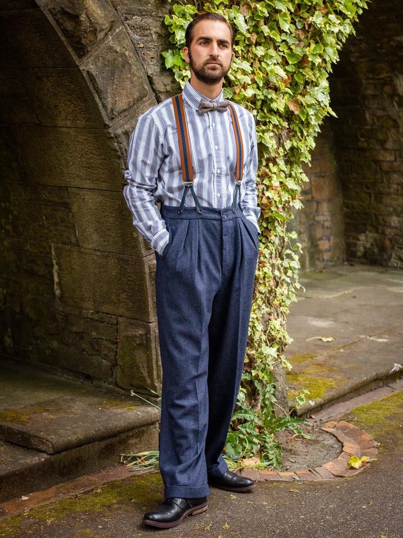 1930s Men’s Clothing & Fashion History     Herringbone Wool Trousers - 1940s Style Authentic Vintage Replica - Revival Granville