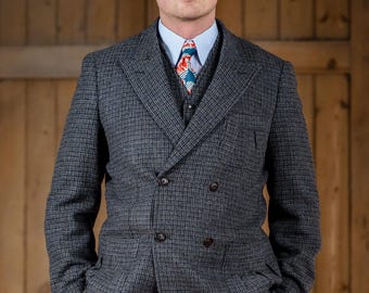 Mens Check Tweed Jacket - 1930s 1940s Style - Pleated Pocket