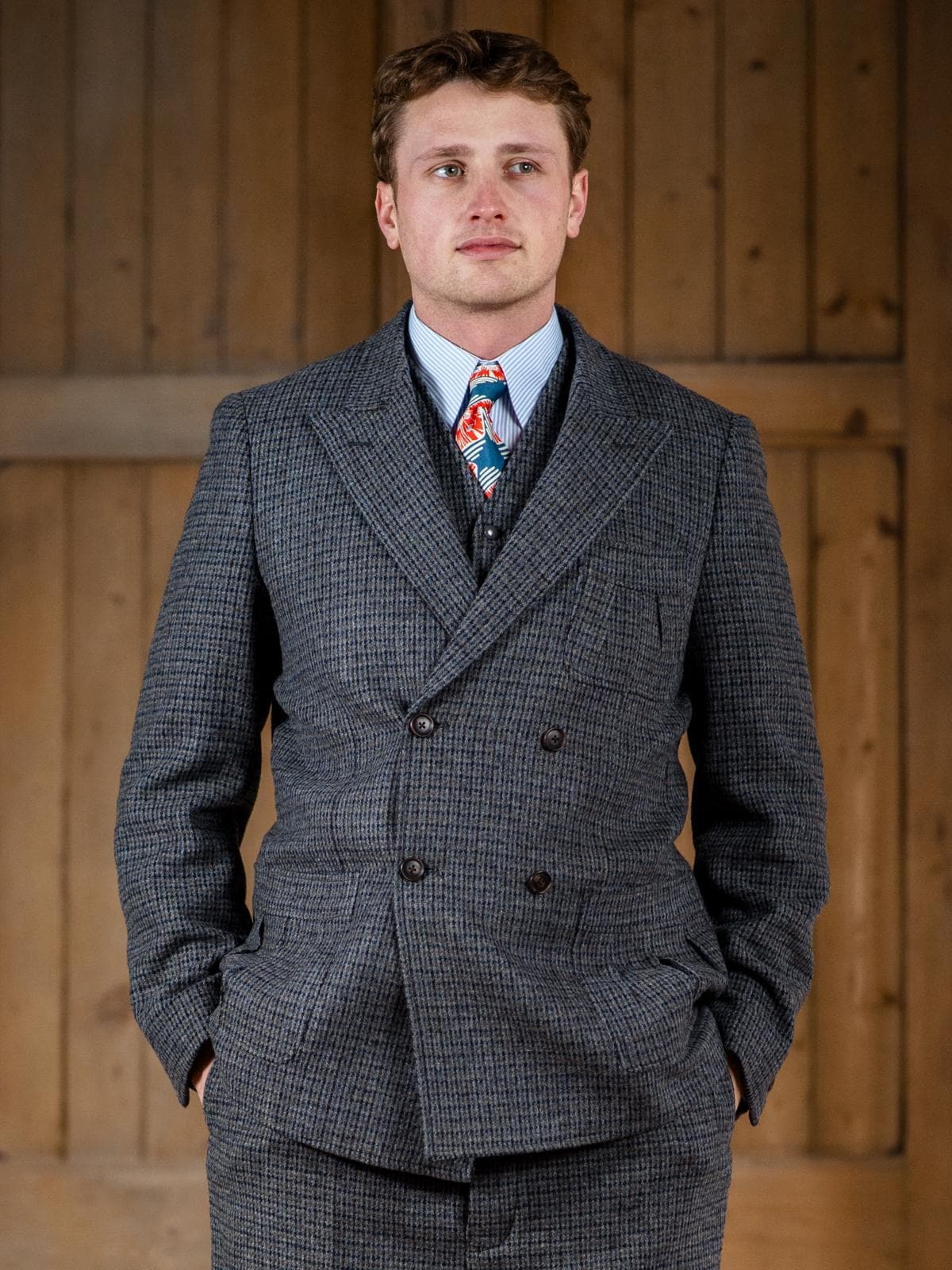 Mens Check Tweed Jacket - 1930s 1940s Style - Pleated Pocket