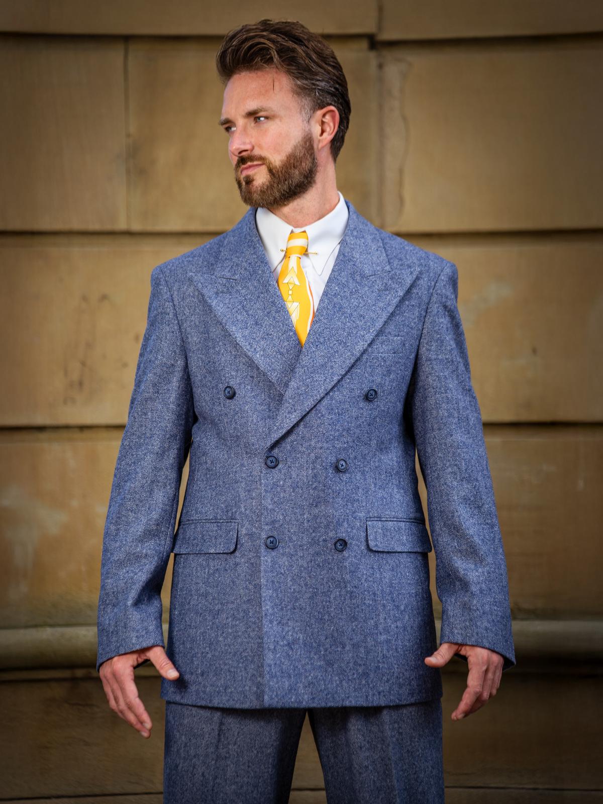 1930s 1940s Style Mens Herringbone Wool Jacket - Blue - Etsy UK