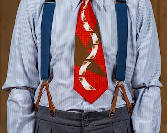 Camisa de cuello de punta de lanza estilo años 40 - Rayas azules multicapa con puños franceses