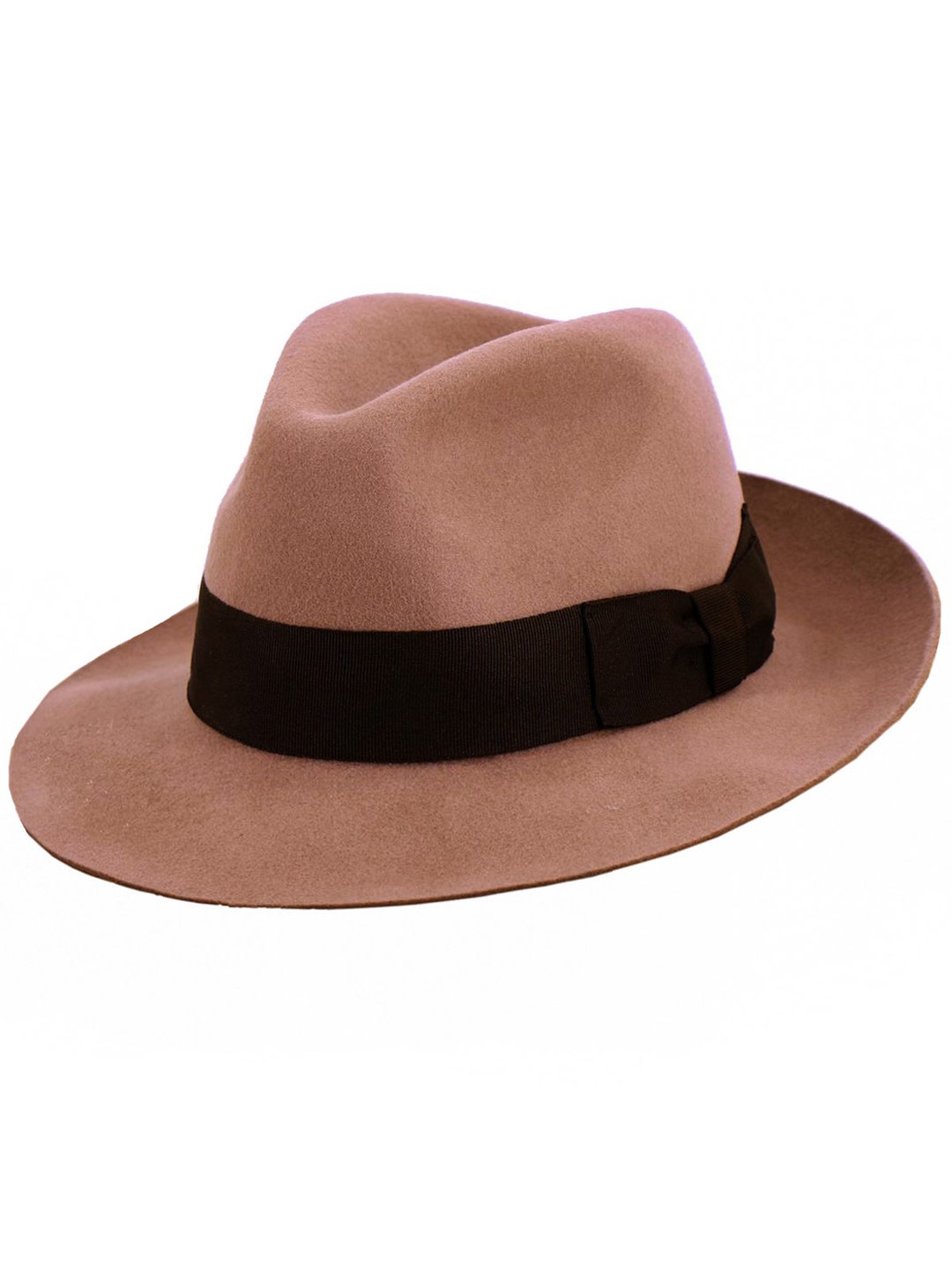 Snap Brim Fedora Hat Beige Pure Wool Men's Hat Authentic Vintage Retro