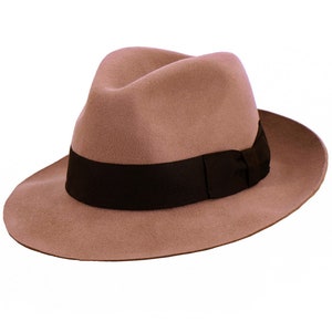 Snap Brim Fedora Hat | Beige Pure Wool Men&#39;s Hat Authentic Vintage Retro 1940s Look