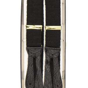 Vintage Trouser Braces | Authentic Black Woven Albert Thurston Y-Back Button Suspender Braces with Leather Loops