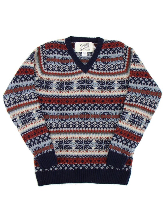 Fairisle Wool Jumper 1940s Authentic Vintage Look Socialite blue Mountain Knit Long Sleeve Sweater in Navy Retro Men s Knitwear Etsy Australia