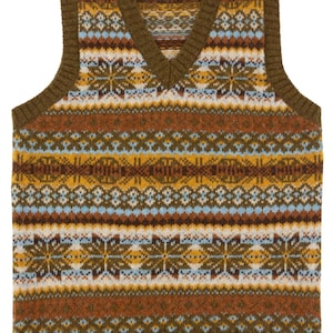 Fairisle Tank Top - 1940s Authentic Vintage Look - Socialite Scottish Wool Knitted Vest Pullover in Moorland - Retro Men&#39;s Knitwear