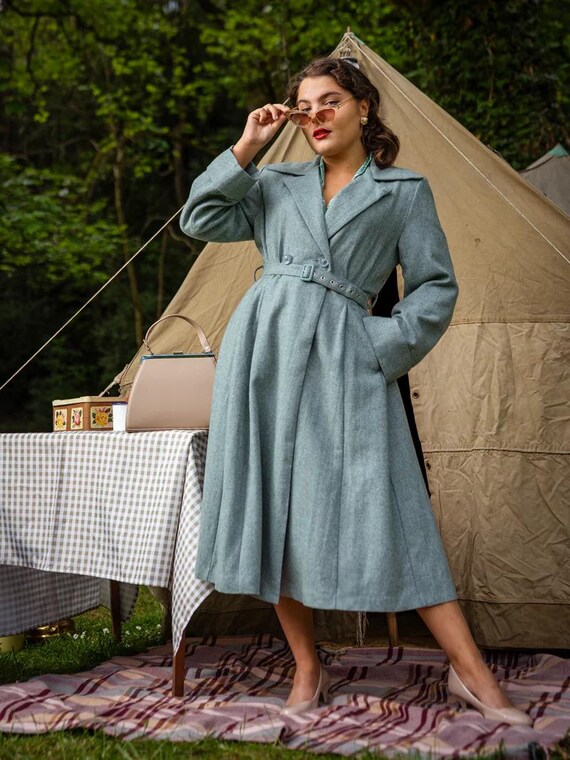 ジャケット・アウター PERIOD FEATURES Hand Painted Swing Top Womens 1940s Style Promenade Swing Coat - Pine Green - Etsy