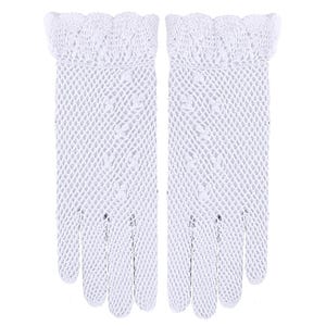 Guantes de crochet para mujer, estilo vintage de los años 40 y 50, de malla de algodón festoneada, blancos.
