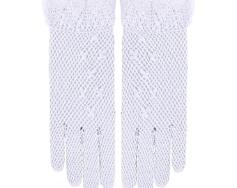 Crochet Gloves - Women's 1940s 1950s Vintage Style - Cotton Mesh Scalloped Gloves - White