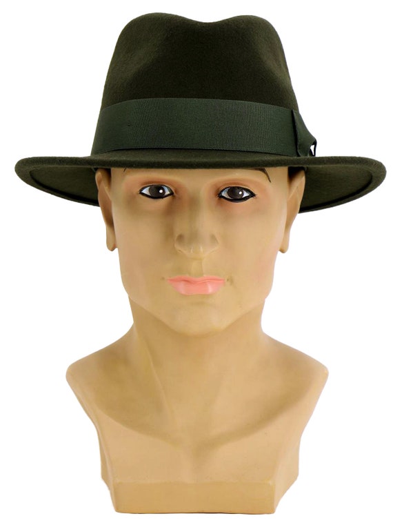 Classic Fedora Hat | Dark Green Pure Wool Men's H… - image 3