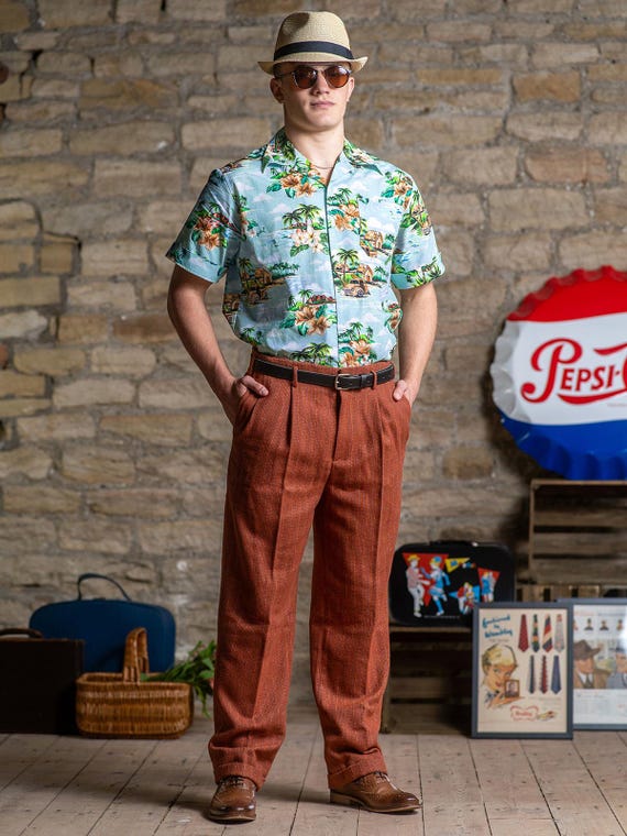 Mens 1940s 1950s Hawaiian Cotton Shirt - Woody Auto - Etsy Canada