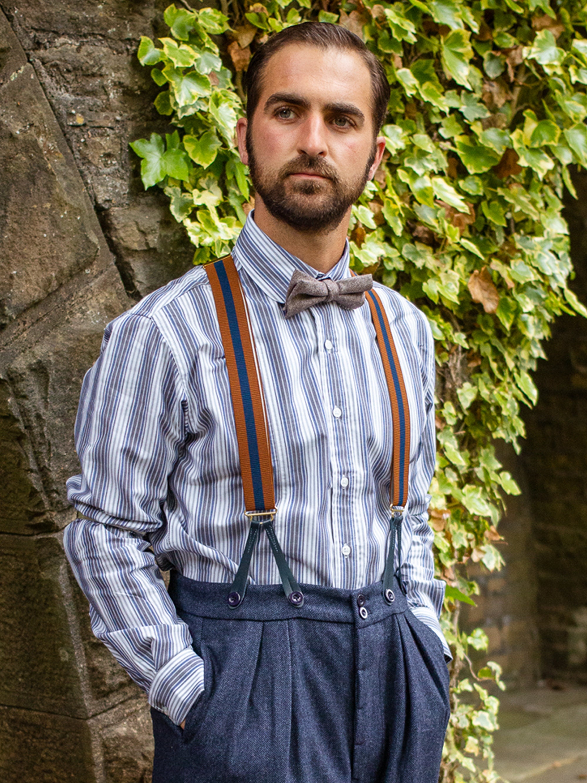 Tirantes para pantalones Autenticos tirantes con boton en forma de Y de estilo vintage hechos a mano de la decada de 1940 con trabillas de cuero azul Etsy Espana