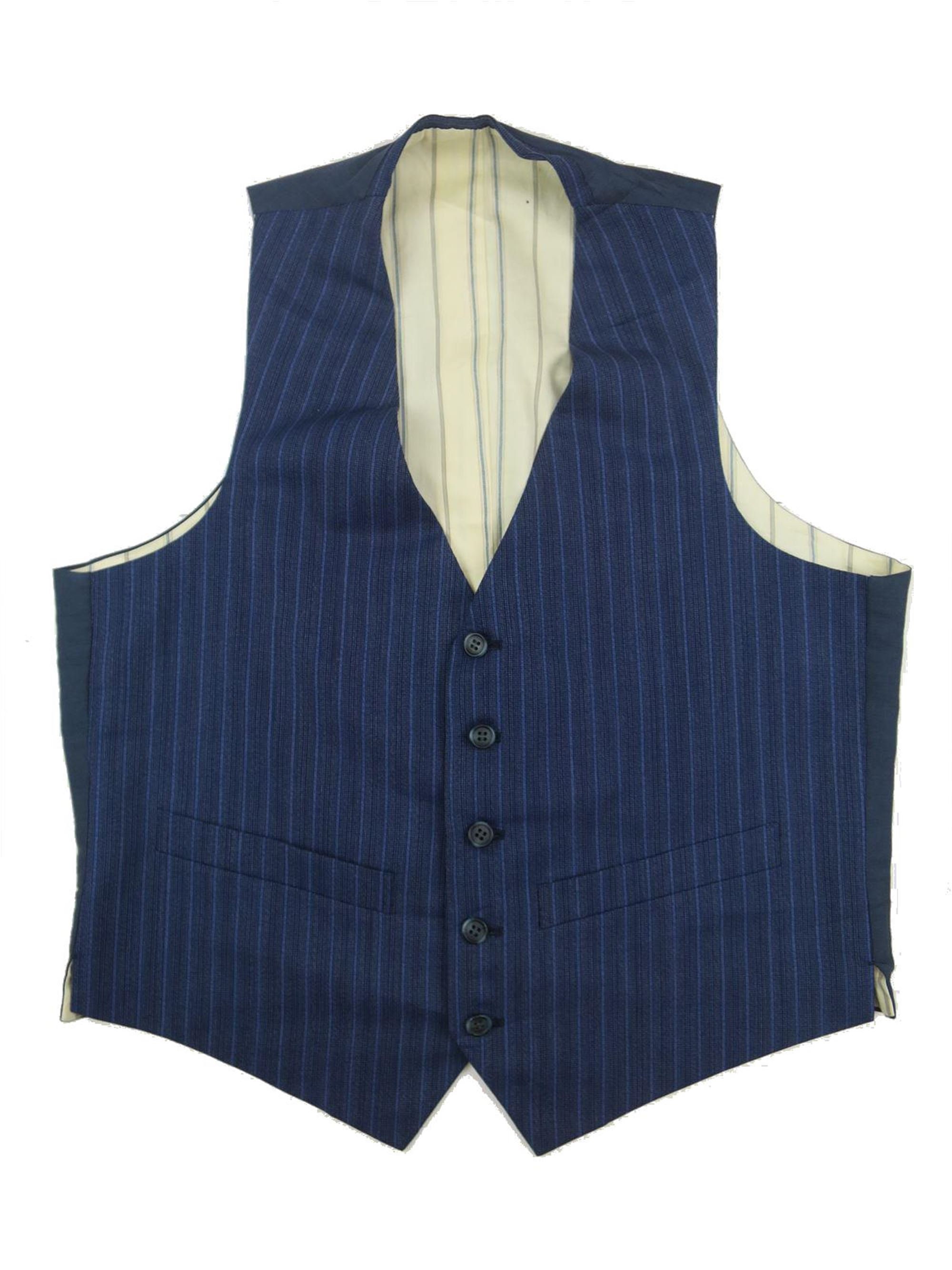 Image of Vintage Waistcoat - True Woven Blue Stripe Two Pocket Chest 38"