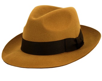 Mayfair Fedora Hat | Mustard Yellow Pure Wool Men's Hat Authentic 1940s Look Forties Style