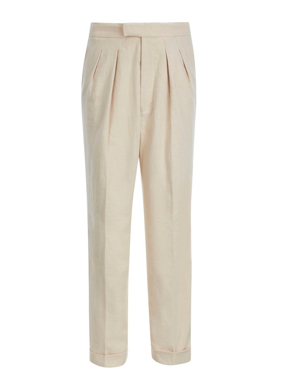 Linen Fishtail Trousers - Socialite 1930s 1940s F… - image 1